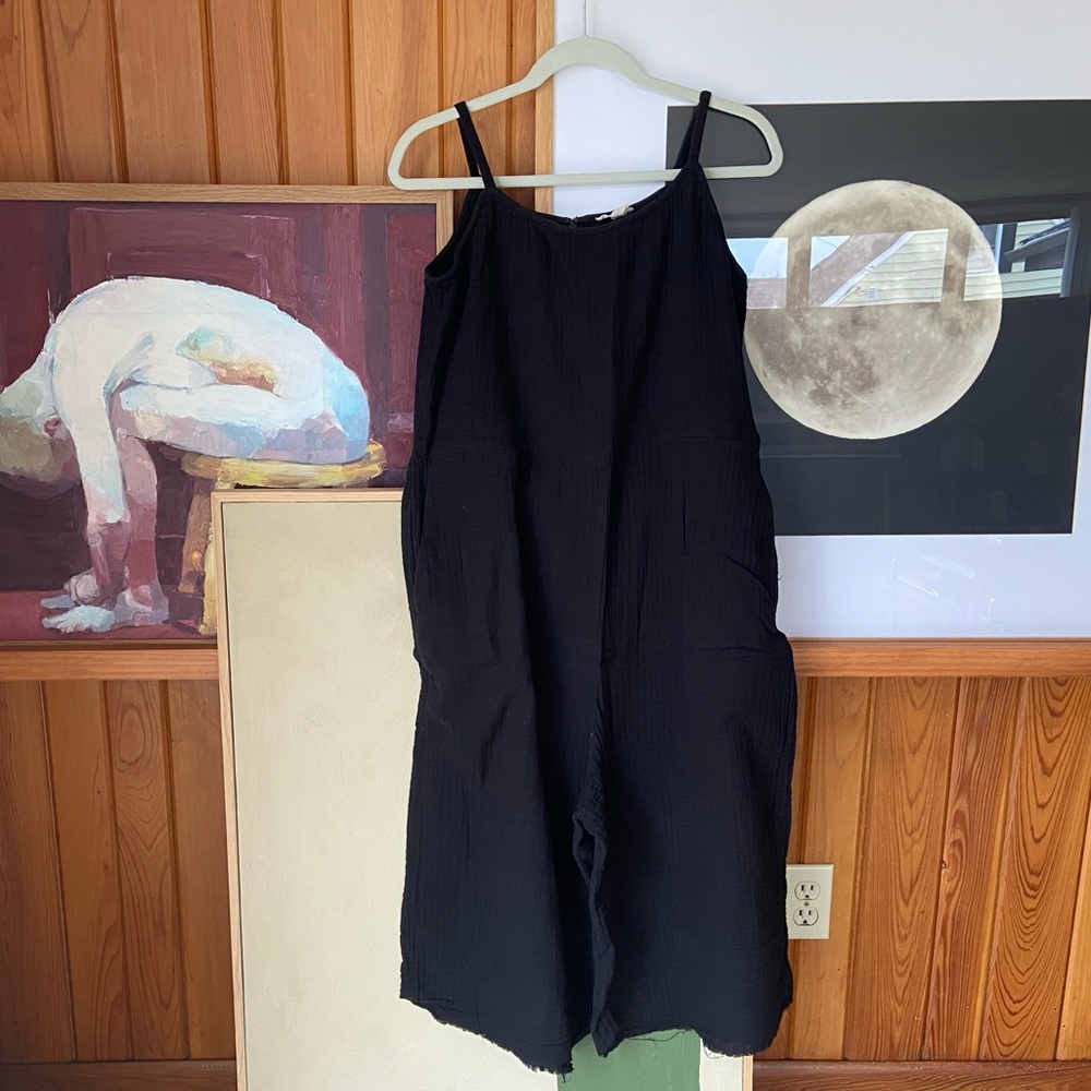 Eileen fisher gauze black organic cotton muslin sleeveless midi jumpsuit - Picture 5 of 9
